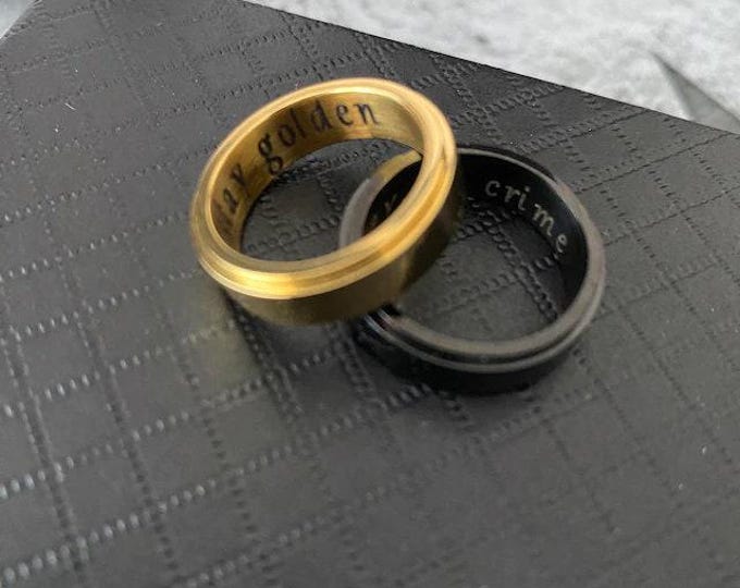 Featured listing image: Fidget Spinner Rings Anxiety Ring Engraved Men Rings Black Personalized Women Mens His Rings Gold Filled Finger Hematite Waterproof Rings