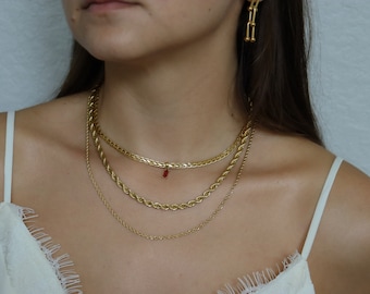 GOLD FILLED Vintage Choker Necklace Gold Necklace Zircon Stone Waterproof Jewelry Women Choker Necklace Rope Chain Layered Set