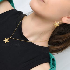 Gold Filled · Starfish · Necklace Hoop Earrings SET · 3D Handmade Jewelry Sea Animal Charms Women SUMMER Personalized Gifts Dainty Cable