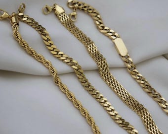 18k Gold Retro Mesh Band Chain Bracelet Set Couple Love WATERPROOF Herringbone Thick Curb Rope Mens Bracelets Christmas Gift For Her Him Mom