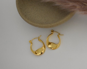 18K Gold Filled Smooth Twisted Hoop Dangle Earrings ・ Non Tarnish Jewelry Waterproof Earrings Christmas Jewelry for Woman Best Gift for Her