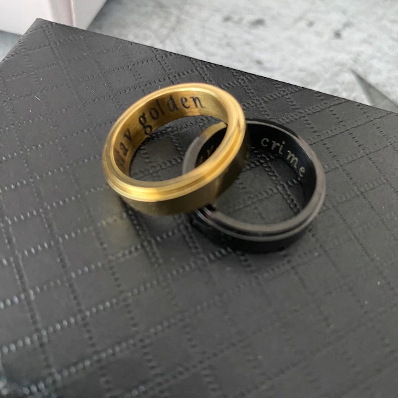 Fidget Spinner Rings Anxiety Ring Engraved Men Rings Black Personalized Women Mens His Rings Gold Filled Finger Hematite Waterproof Rings image 2