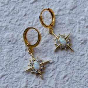 Opal Stone Gold Filled Hoop Earrings ・Dangle Star Non Tarnish Opal Gemstone Jewelry Set WATERPROOF Earrings for Woman Girl Best Gift for Her Bild 9