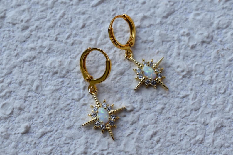 Opal Stone Gold Filled Hoop Earrings ・Dangle Star Non Tarnish Opal Gemstone Jewelry Set WATERPROOF Earrings for Woman Girl Best Gift for Her Bild 9