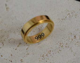 Fidget Spinner Rings Men Man Gold Filled Fidget Ring 999 Spinner Ring Women Mens Stainless Steel Spinner Finger Angel Number Waterproof Ring