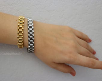 18k Gold Watch Band Silver Bracelet Waterproof Jewelry Women Bracelet Men Bracelet Gift for Her for Him Best Friend Personalized Lover Gift