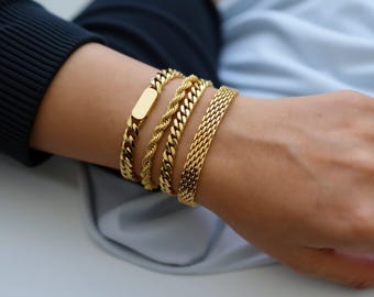 Gold WATERPROOF Mesh Bracelet Vintage Jewelry Gold Bracelet Stainless Steel Waterproof Anti tarnish Gold Jewelry Gift For Her Him Mom