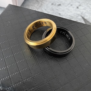 Fidget Spinner Rings Anxiety Ring Engraved Men WATERPROOF Rings Black Personalized Women Mens His Rings GOLD Finger Hematite Gift for Him