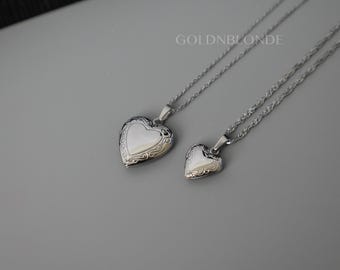 Silver Heart Locket Necklace, Custom Engraved Necklace, Photo Necklace, Personalized Gifts, Gift for Mom Dad Pet Dog Wife Anniversary Gifts