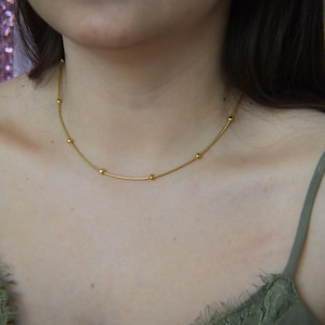 18K Gold FILLED Chain Necklace - Thick Big Link Chain Twist Figaro Bead Herringbone Necklace Pearl Necklace for Women Men, Kids Waterproof immagine 11
