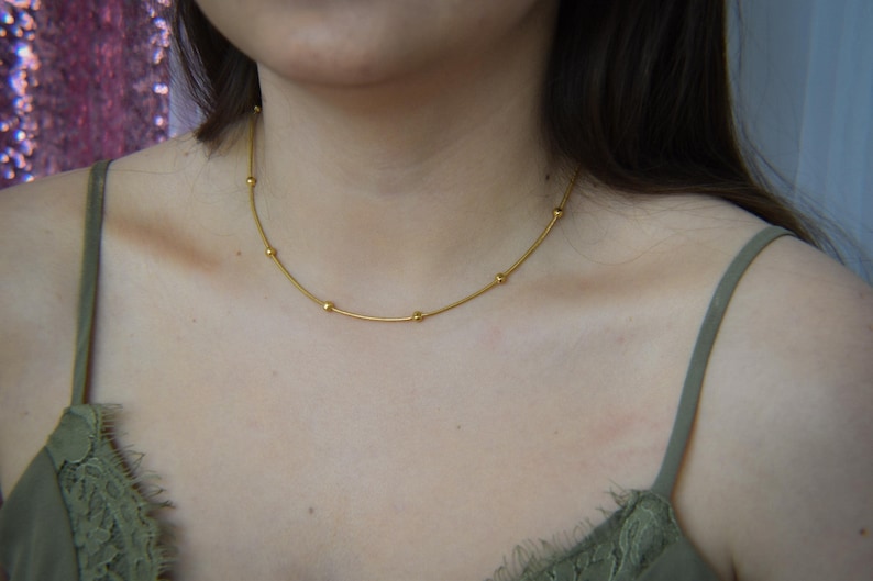 18K Gold FILLED Chain Necklace - Thick Big Link Chain Twist Figaro Bead Herringbone Necklace Pearl Necklace for Women Men, Kids Waterproof immagine 11