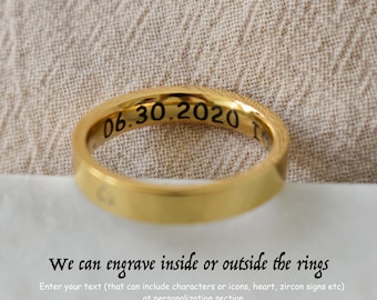 Gold Wedding Band Rings Engrave Ring · Remember Ring · Stackable Rings · Couple Rings · Promise Rings · WATERPROOF Non Tarnish Women Rings