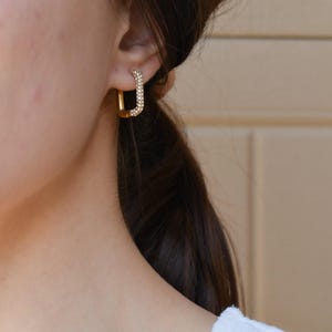 Gold Filled Crystal Hoop Earrings, Gold Huggie Hoops • Rectangle Oblong Hoop Earrings • Elegant Mom Earrings, Best Christmas Gift For women