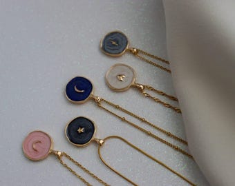 18K Gold Colorful Coin Necklace with Heart Star and Moon Shaped Round Pendant Waterproof Chain Minimalist Jewelry Birthday Gift Set
