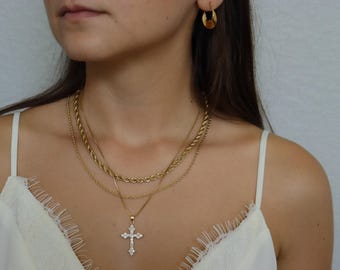 Gold Filled Cross Necklace Dainty Religious Cross Women Men Ankh Necklace Stainless Steel Chain Pray Rosary Pendant Gift Jewelry Waterproof