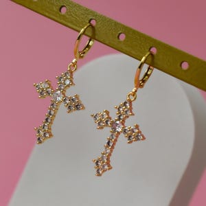 Gold Filled Cross Earrings · Gold Cross Budded Bible Religious Jewelry · Stud Jesus Christianity Pair of Earrings WATERPROOF Christmas Gift