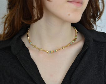 Gold Boheme Multi Beaded Choker Bohemian Style Beaded Necklaces Unique Jewelry One of a Kind necklace WATERPROOF Handmade Gift For Her Mom