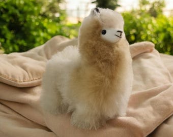 Fluffy alpaca plush toy made from baby alpaca fur, 15 cm - 100% handmade - extremely soft