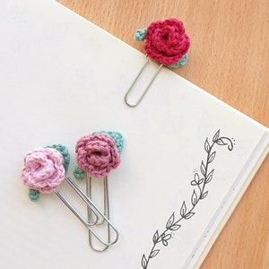 Clip de papel com rosa em crochê para cartas - 3 unidades