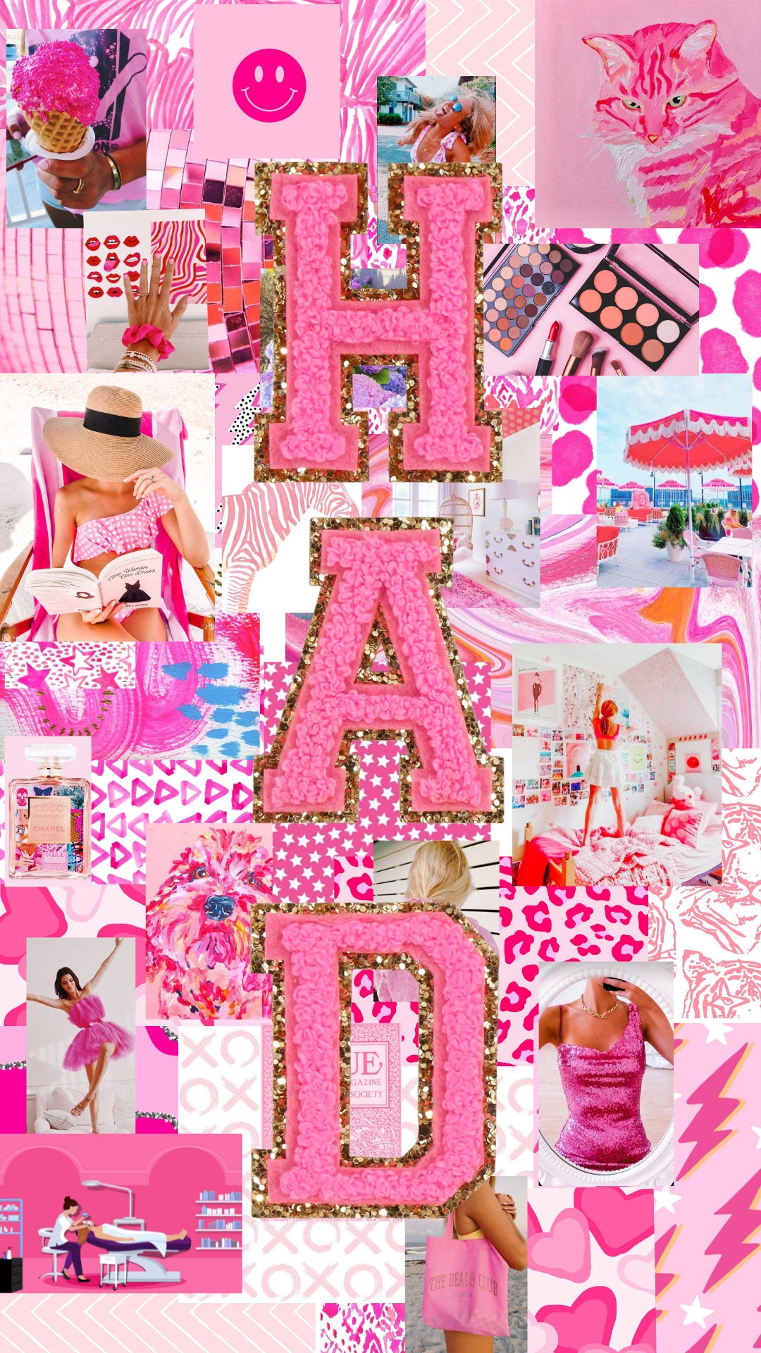 Custom Pink Preppy Monogram Desktop Wallpaper Collage - Etsy