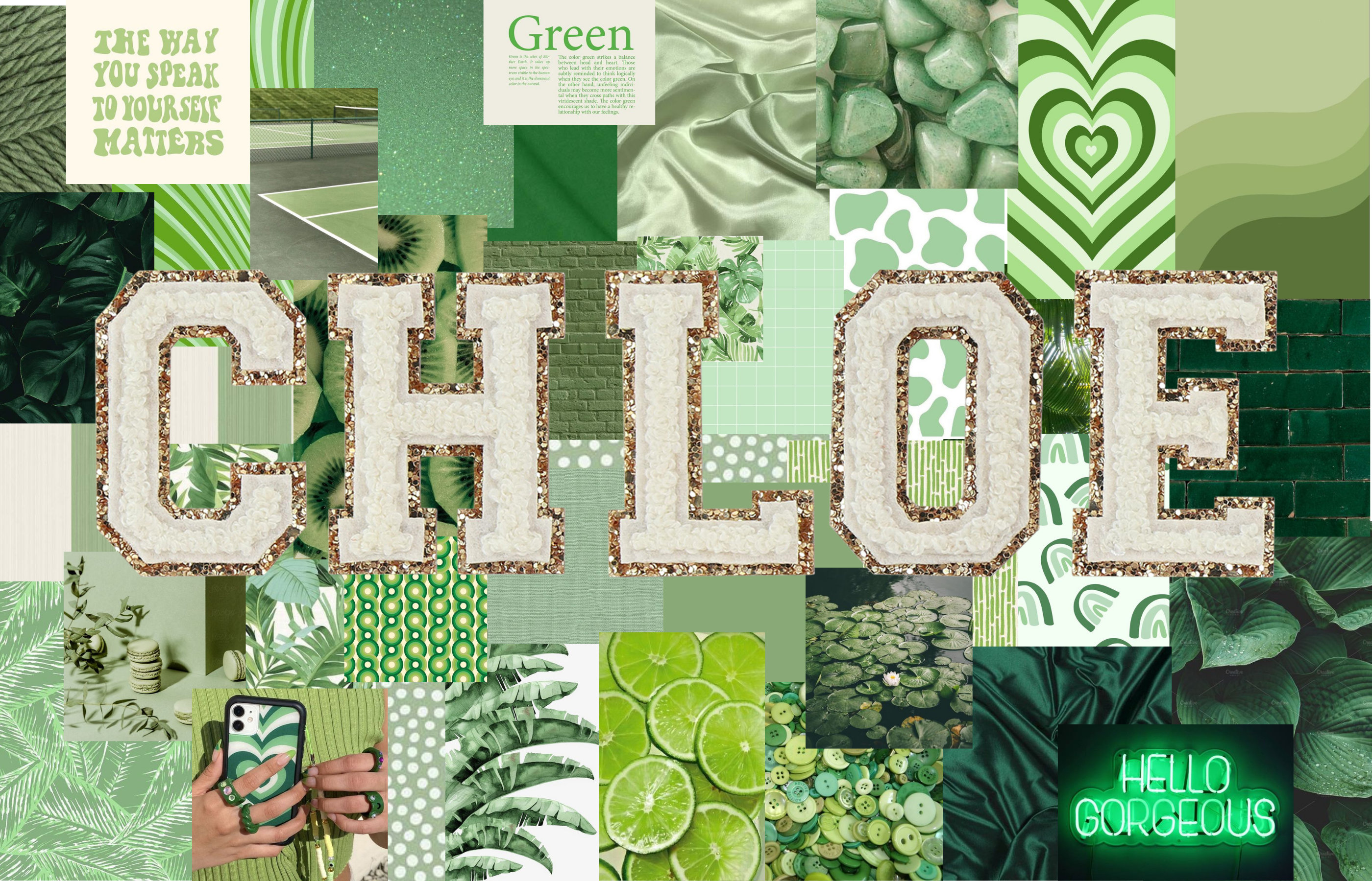 Custom Pink and Green Aesthetic Monogram Desktop Wallpaper Collage