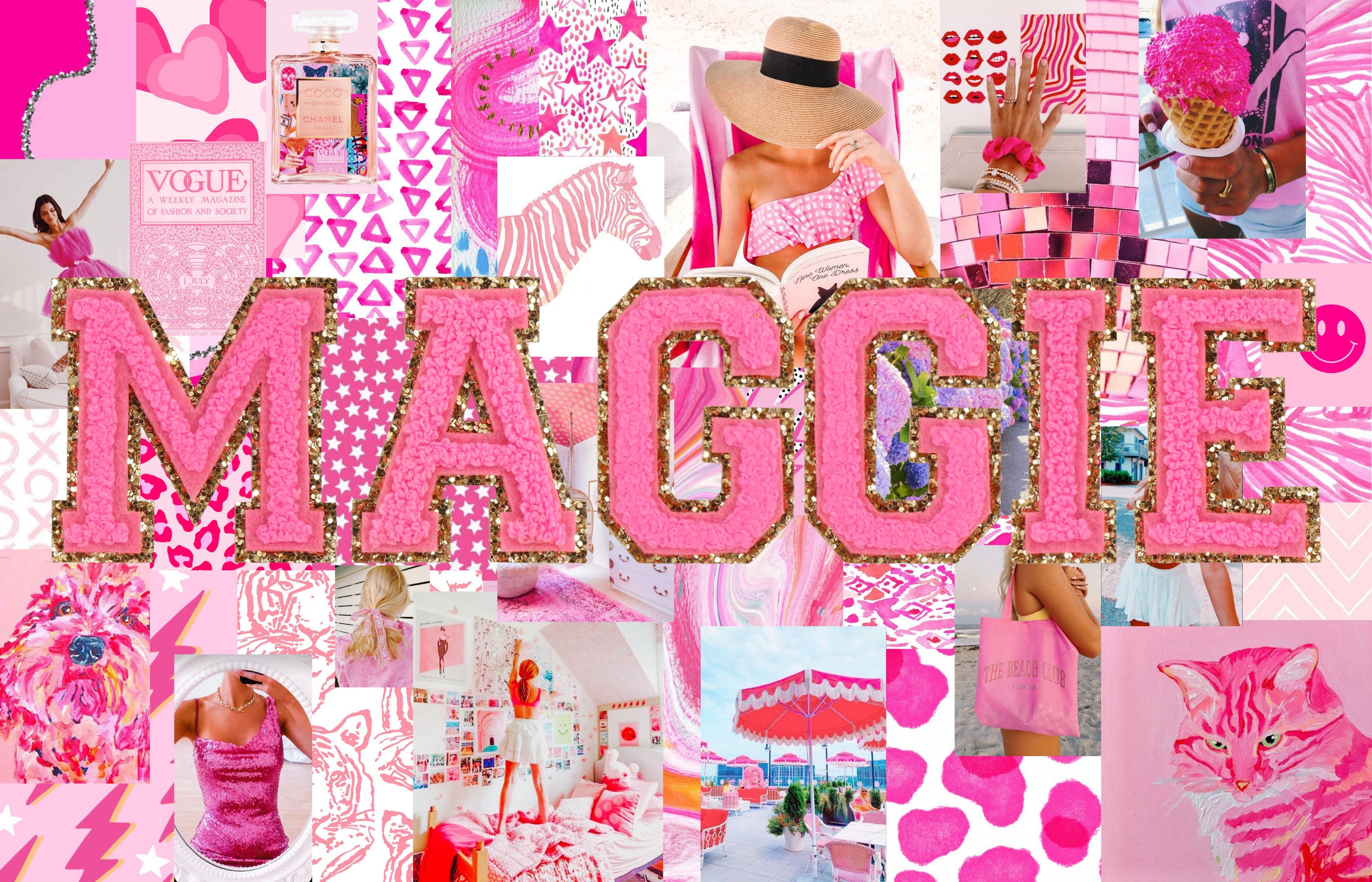 Custom Pink Preppy Monogram Desktop Wallpaper Collage -  Canada