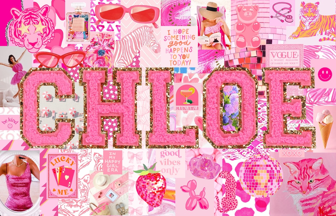 Custom Pink Preppy Monogram Desktop Wallpaper Collage 