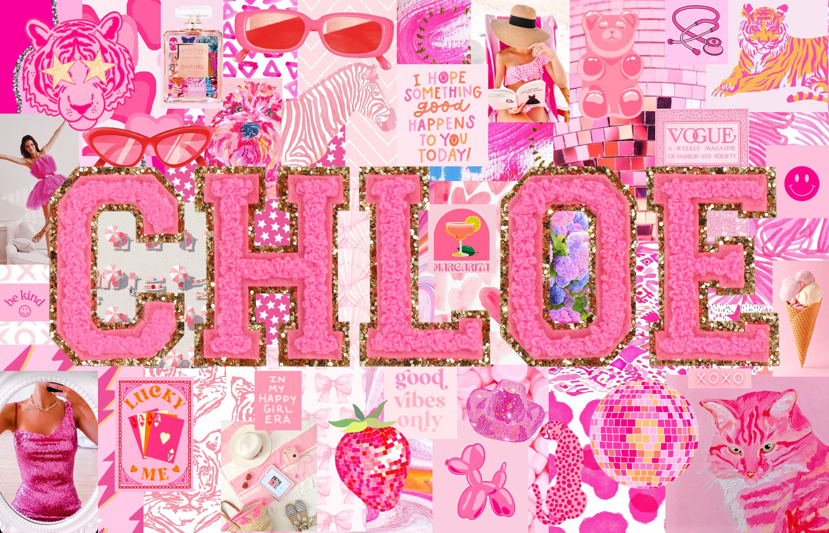 Custom Pink Preppy Monogram Desktop Wallpaper Collage 