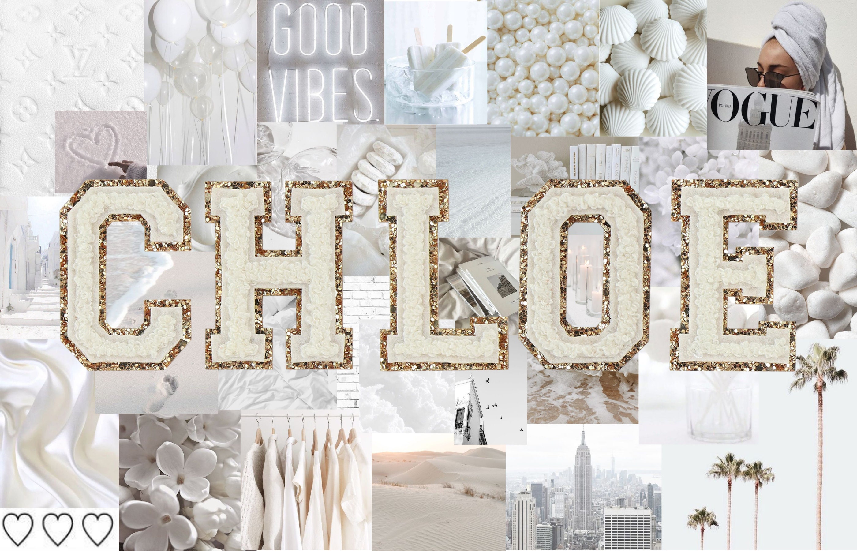 Custom White Preppy Monogram Desktop Wallpaper Collage - Etsy