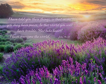 John 16:33, Inspirational Canvas Wall Art Prints, Lavender Fields, Christian Religious Decor for Home, Living Room, Bedroom,Kitchen, Office