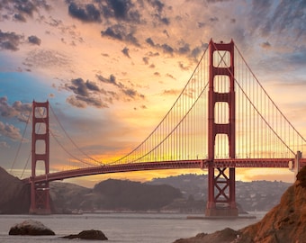 Golden Gate Bridge Sunrise Print, San Francisco Bay Bridge, Canvas Wall Art Photo Prints, Dramatic Landscape, Wall Decor for Home or Office
