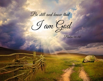 Psalm 46:10 Scripture Landscape Canvas, Be Still and Know That I am God, Religious Christian Wall Decor, Inspirational Canvas Wall Art Print