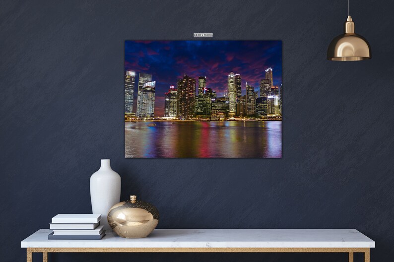 New York City Skyline Vivid Metal Print, Acrylic Night Cityscape, Wall
