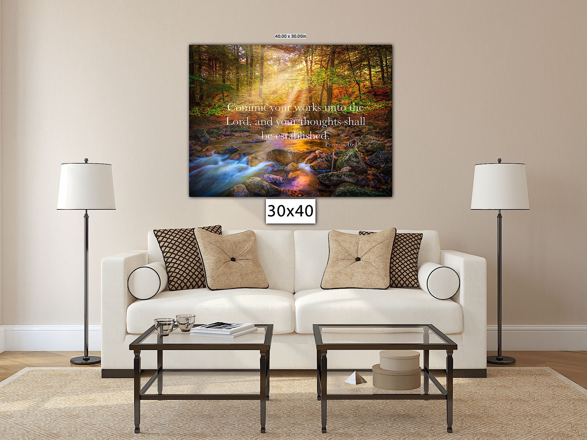 Proverbs 16:3, Inspirational Canvas Wall Art Prints, Autumn Forest