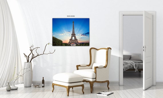 deyoli - Tela con immagine della Torre Eiffel di Parigi di notte, già incorniciata su cornice in legno, stampa digitale di alta qualità con cornice, nessun poster o poster, 80x60