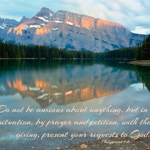 Inspirational Canvas Wall Art Prints, Philippians 4:6, Mountain Landscape, Bible Verse Wall Decor for Home, Living Room, Bedroom, Kitchen