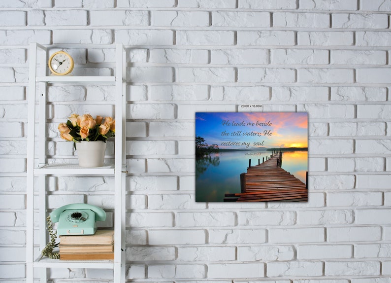 Psalm 23:2-3 Lake Pier Sunrise,inspirational Canvas Wall Art Prints ...