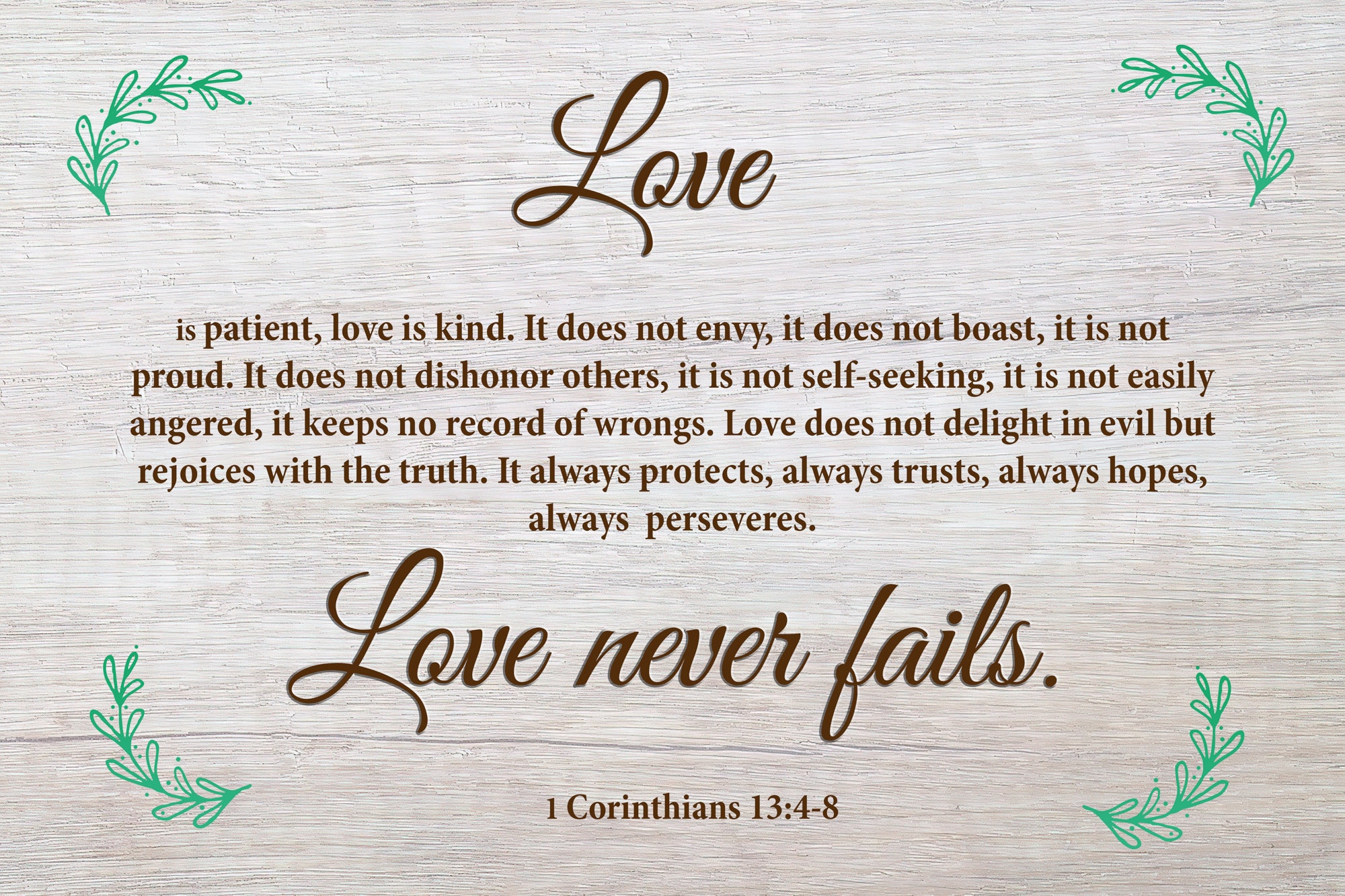 Scripture Walls Love Never Fails 1 Corinthians 13:4-8 Christian Wall A -  Express Your Love Gifts