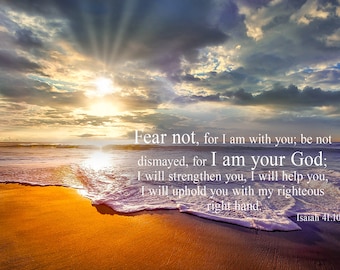 Isaiah 41:10, Inspirational Canvas Wall Art Prints, Sunset Beach, Christian Canvas Art, Christian Religious Decor for Home