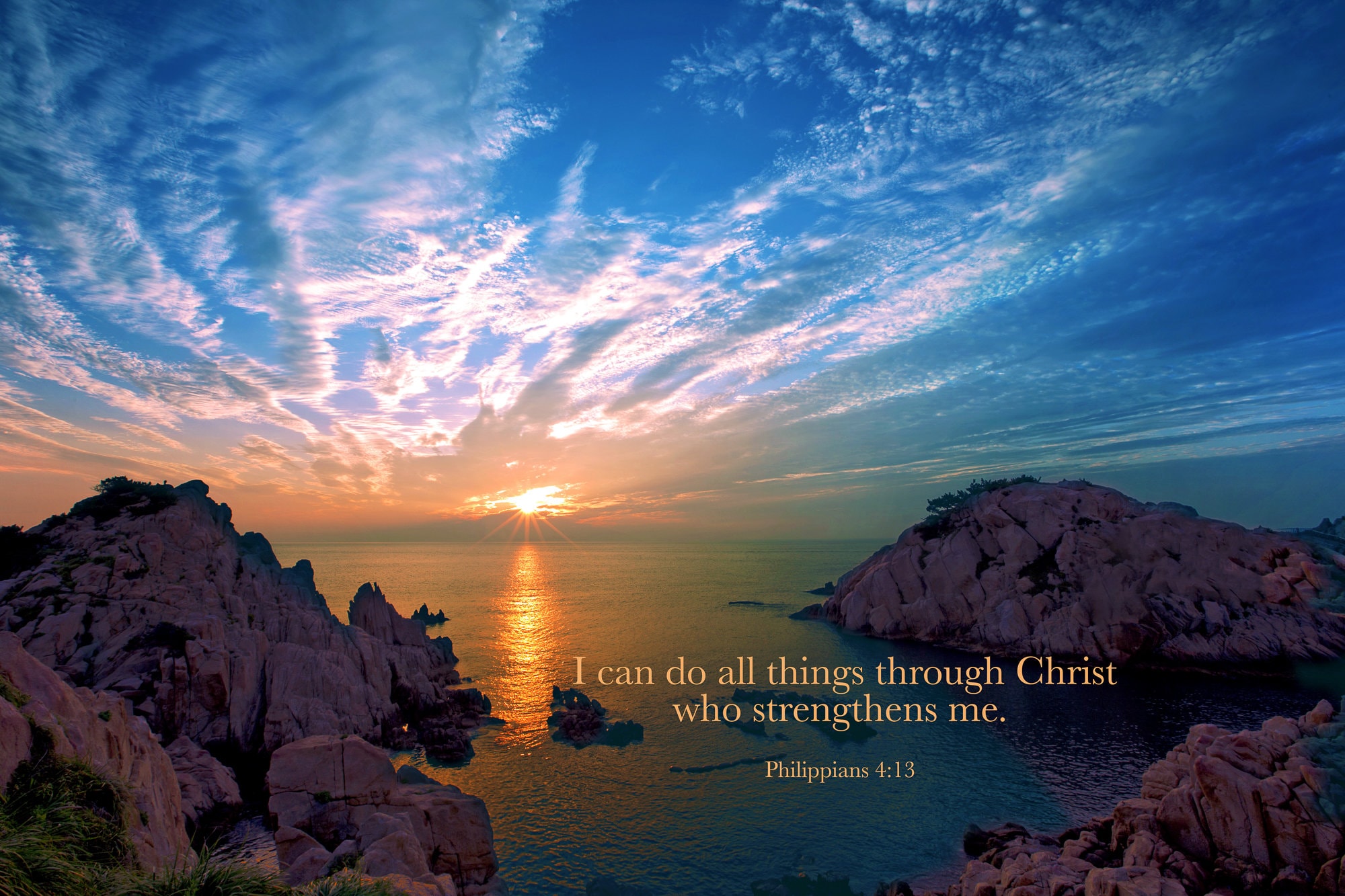 Philippians 4:13, Ocean Sunset, Christ Strengthens Me
