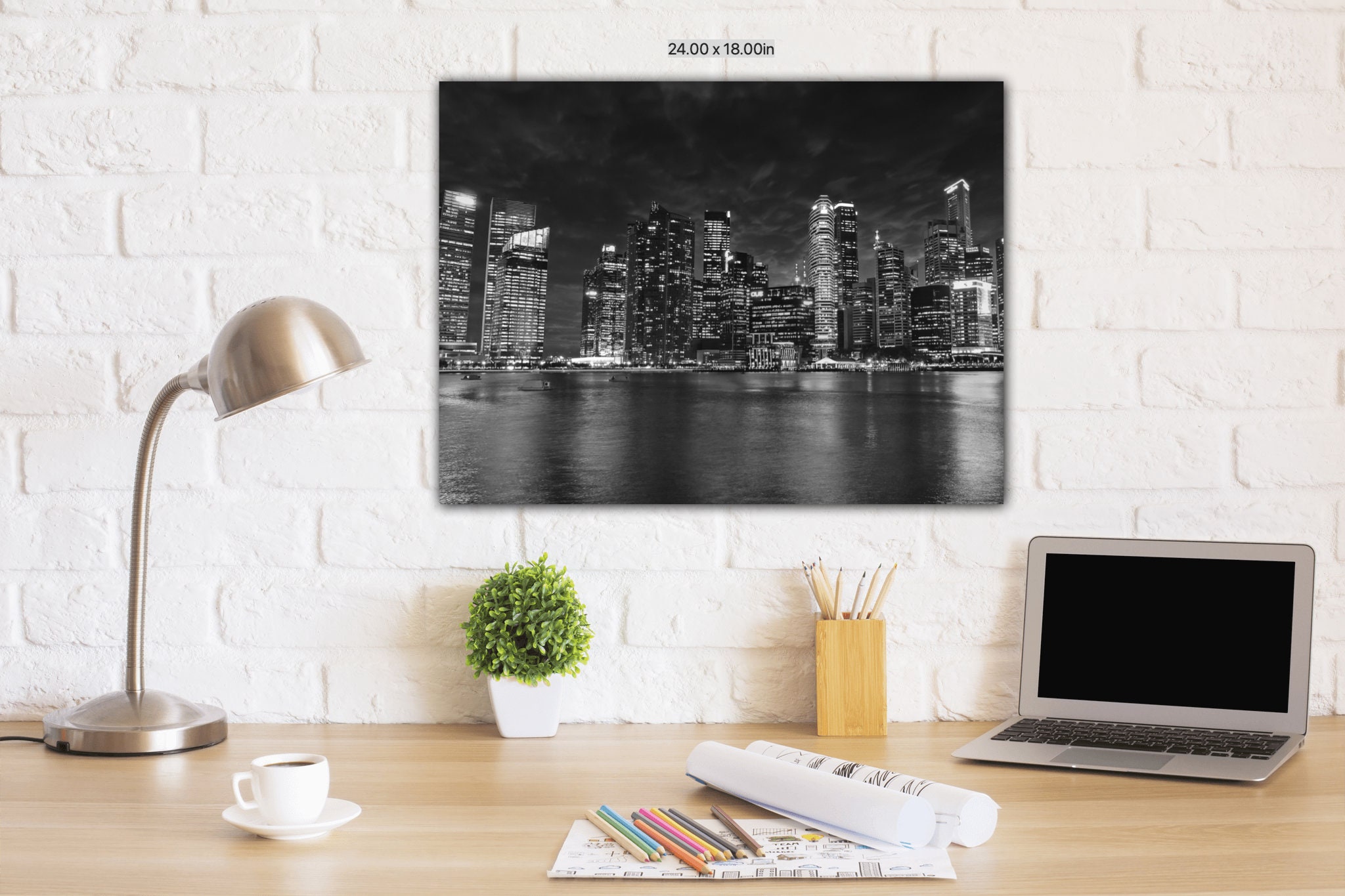 New York City Skyline at Night, Black and White Cityscape Print, Canvas ...