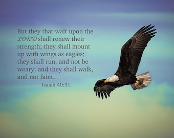 Mount Up With Wings as Eagles Wall Canvas, Isaiah 40:31 Christian Inspirational Art Print, Bible Verse Photo, Scripture Decor for Home