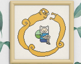 Jake and Finn cross stitch pattern PDF, Adventure Time embroidery pattern