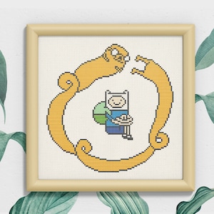 Jake en Finn kruissteekpatroon PDF, Adventure Time borduurpatroon