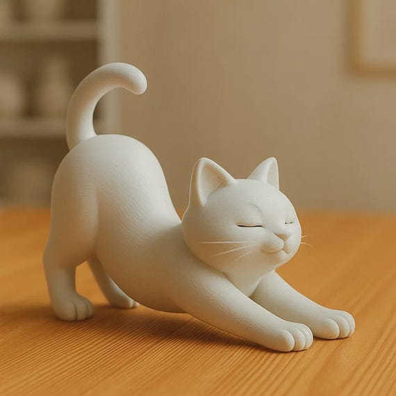 Cat Figurine: Stretching Pose 3D Print (Digital Download)