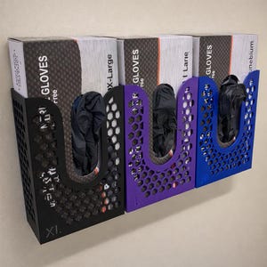 Soporte de pared para cajas de guantes de nitrilo, organizador con etiquetas de tamaño