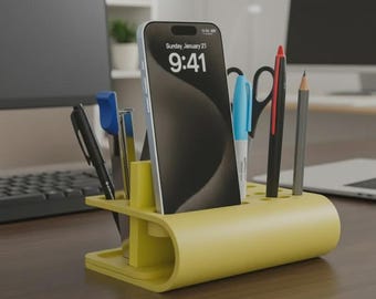 Phone Pen Holder Desk Organizer: Compact 3D Printed STL (Digital Download)