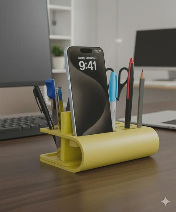 Phone and Pen Holder: Desk Organizer (3D Printed, Compact)