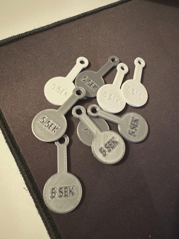 Shopping Cart Token: 5 SEK Coin Size with Keychain Hole