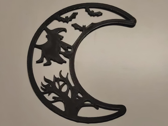 3D Printed Wall Art: Halloween Moon with Haunted House